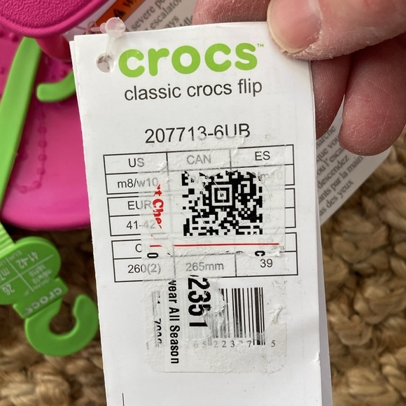 Crocs Unisex Classic Flip Flop Pink M8 W10 NWT - Picture 4 of 6